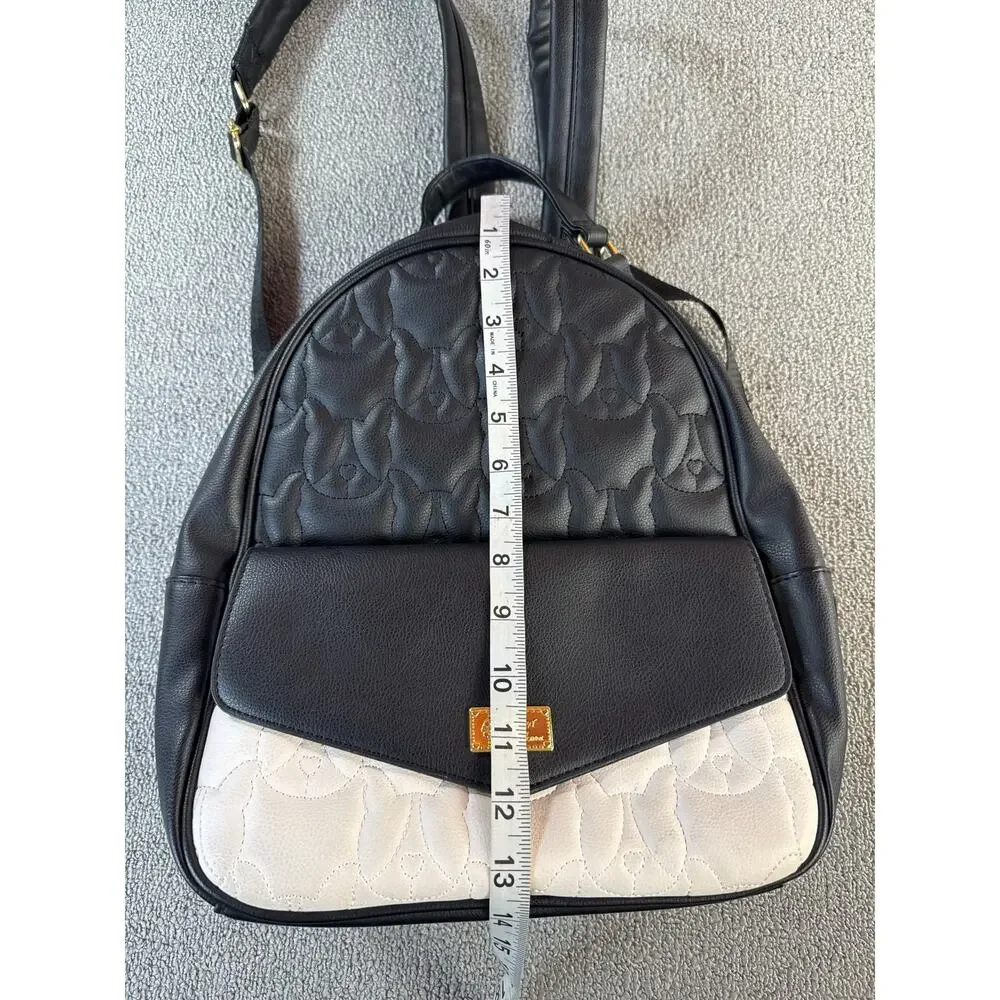 Betsey Johnson Backpack Quilted‎ Dog Design Adjustable Straps Black White OS